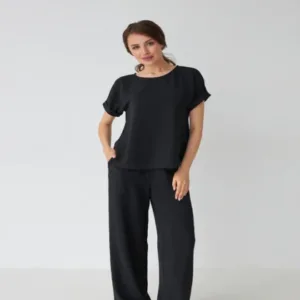 Брюки з американського крепу блакитні від WearMe - Чорний
