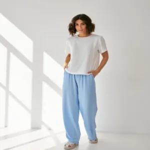 Брюки з американського крепу чорні від WearMe - Блакитний