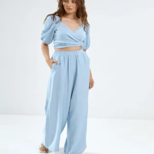 Брюки з льону від Wear me - Блакитний