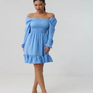 Платье лиф-резинка с оборкой внизу малиновое от WearMe - Голубой